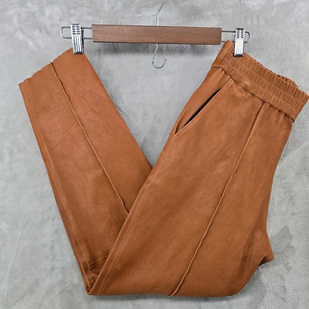 SPRWMN Women Size S Tapered Skinny Pants Cognac Brown 100% Leather High Rise